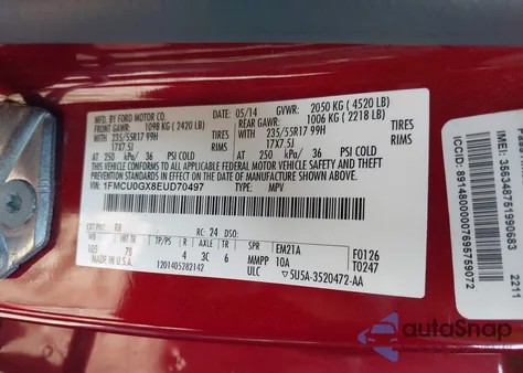 2014 Ford Escape Se из США, поврежденный, VIN 1FMCU0GX8EUD70497